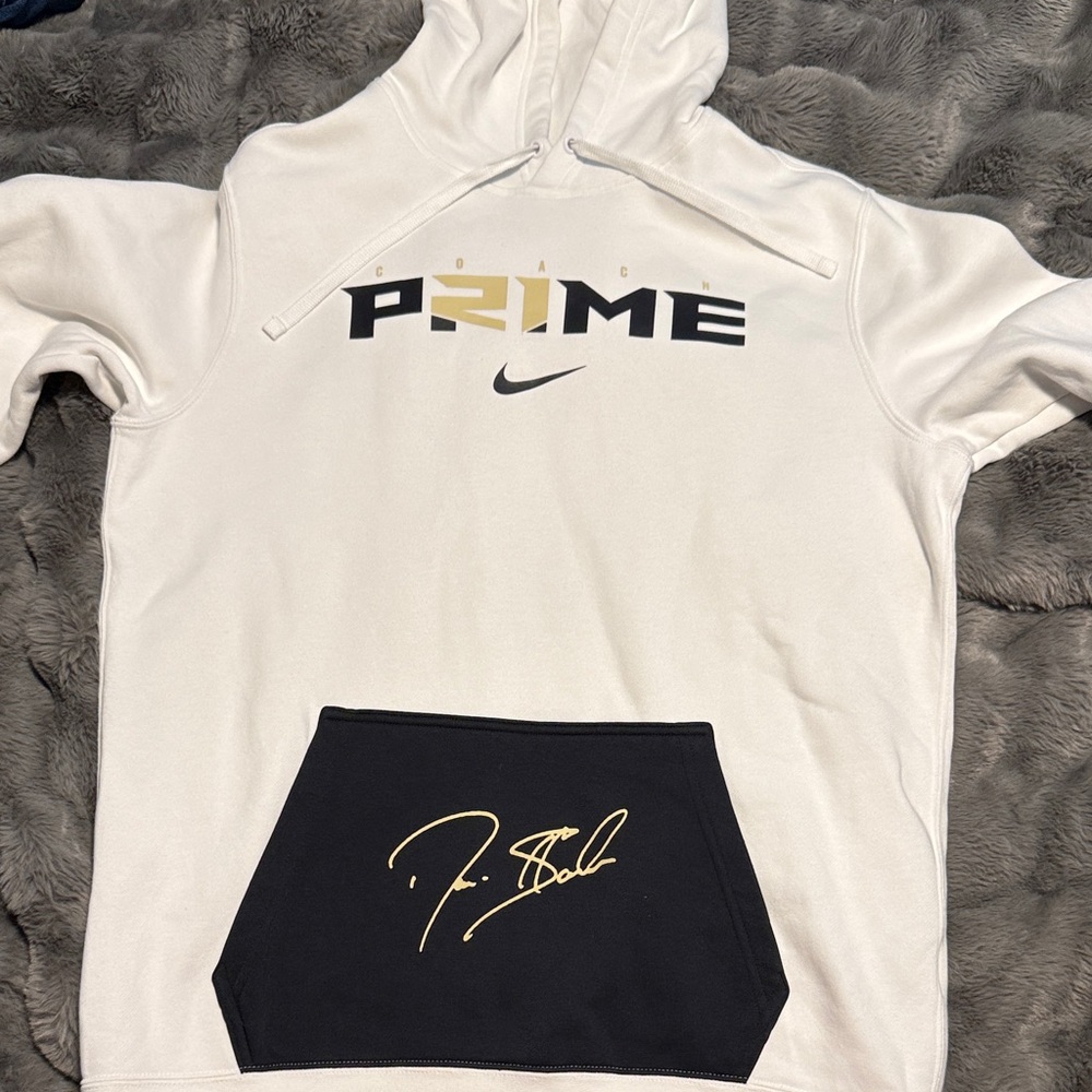 Nike White and Black Coach Prime Hoodie